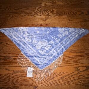 Blue Floral Scarf with Sparkle Fringe